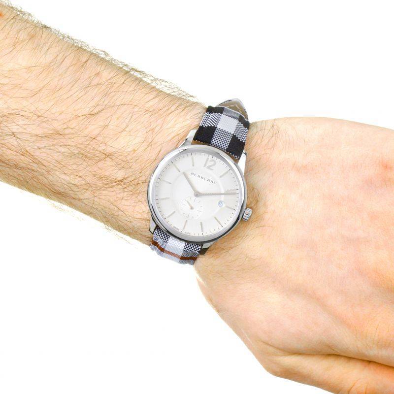 Burberry The Classic Horseferry Silver Dial Black Leather Strap Watch for Men - BU10002