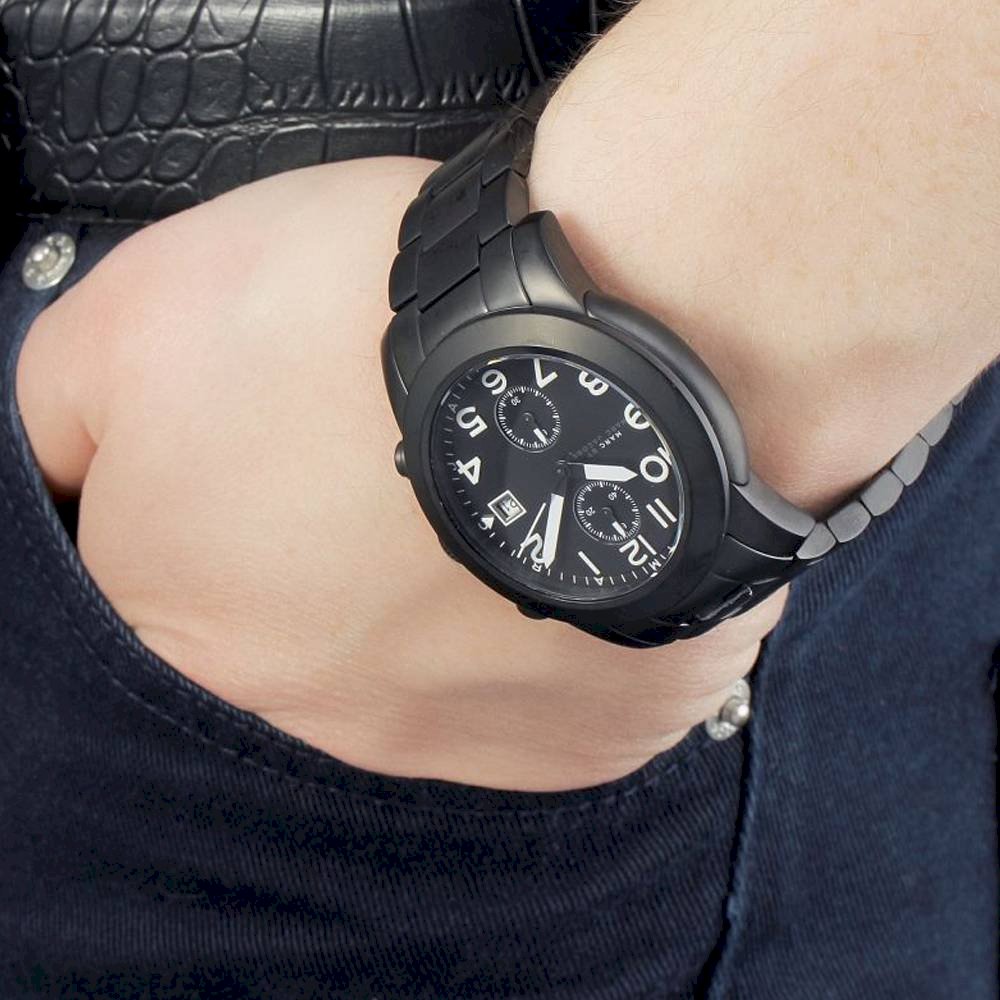 Marc Jacobs Larry Chronograph Black Dial Black Steel Strap Watch for Men - MBM5052