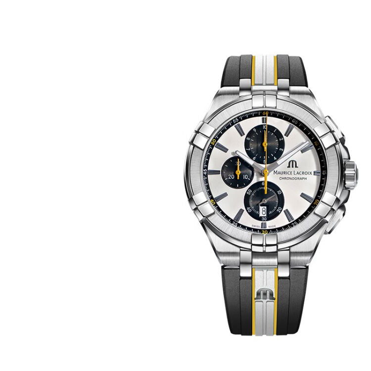 Maurice Lacroix Aikon Chronograph King of the Court Limited Edition Silver Dial Grey Rubber Strap Watch for Men - AI1018-TT030-130-K