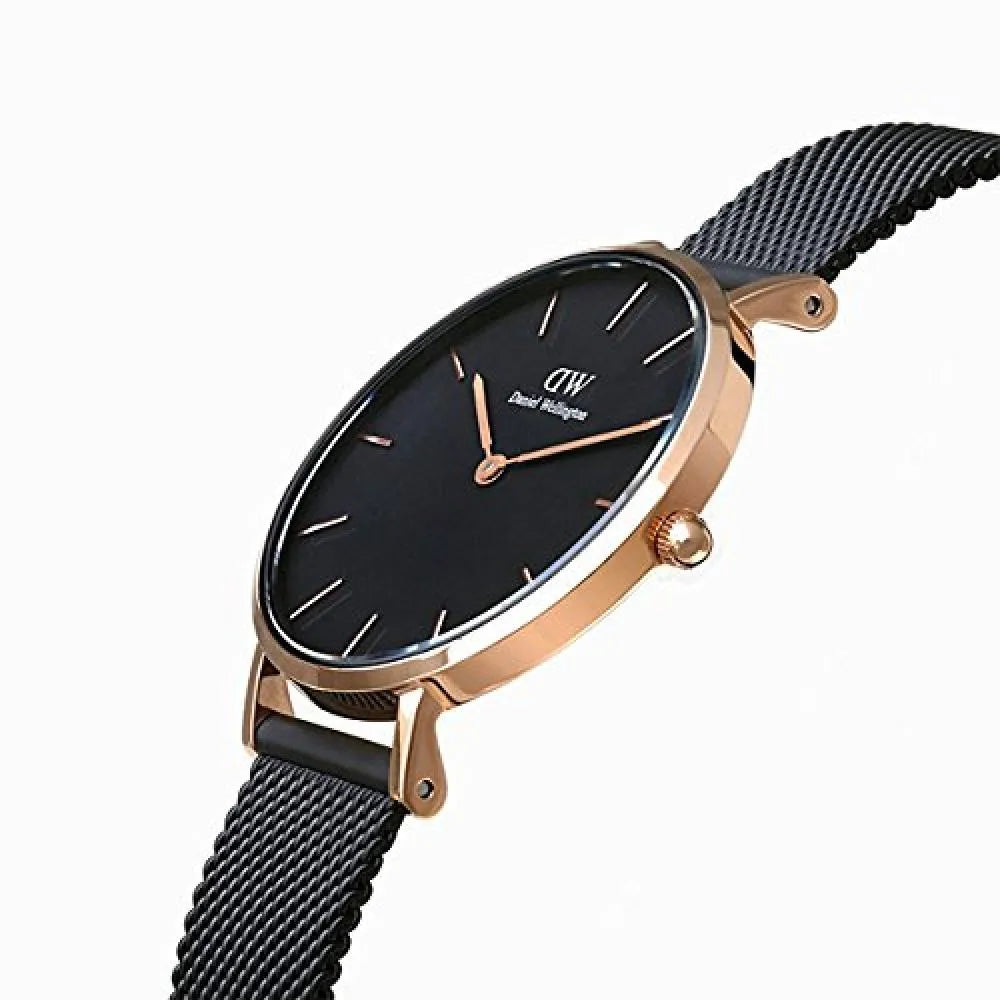 Daniel Wellington Petite Ashfield Black Dial Black Mesh Strap Watch For Women - DW00100245