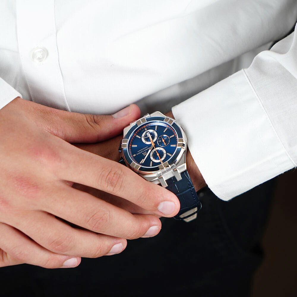 Maurice Lacroix Aikon Chronograph Blue Dial Blue Leather Strap Watch For Men - AI1018-SS001-432-4