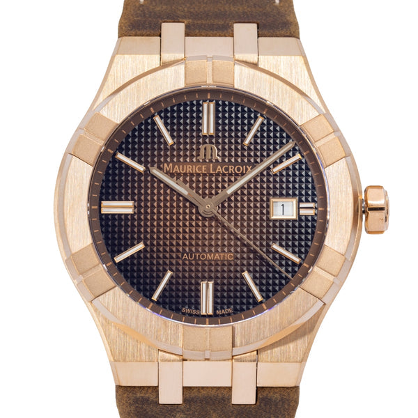 Maurice Lacroix Aikon Automatic Brown Dial Brown Leather Strap Watch For Men - AI6008-BRZ01-730-3