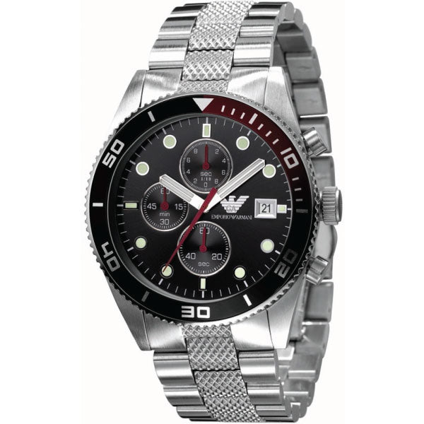 Emporio Armani Chronograph Black Dial Silver Stainless Steel Watch For Men - AR5855