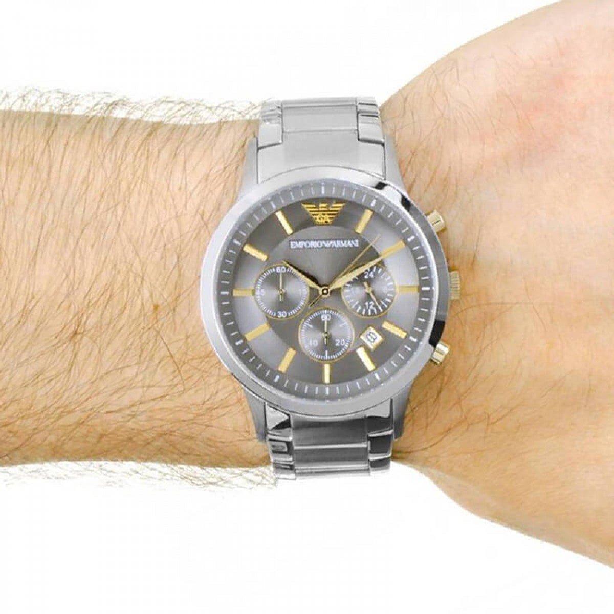 Emporio Armani Quartz Grey Dial Silver Steel Strap Watch For Men - AR11047