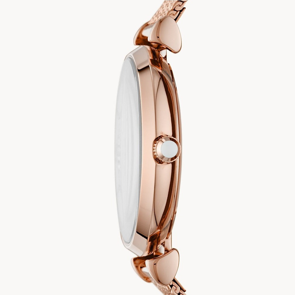 Emporio Armani Gianni T Bar Mother of Pearl Dial Rose Gold Mesh Bracelet Watch For Women - AR11320