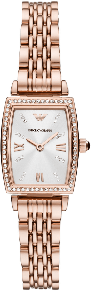 Emporio Armani Gianni T Bar Quartz Crystals White Dial Rose Gold Steel Strap Watch For Women - AR11406
