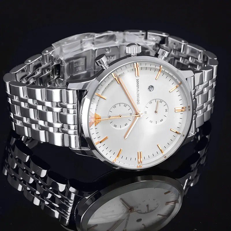 Emporio Armani Chonograph SIlver Dial Silver Steel Strap Watch For Men - AR1933
