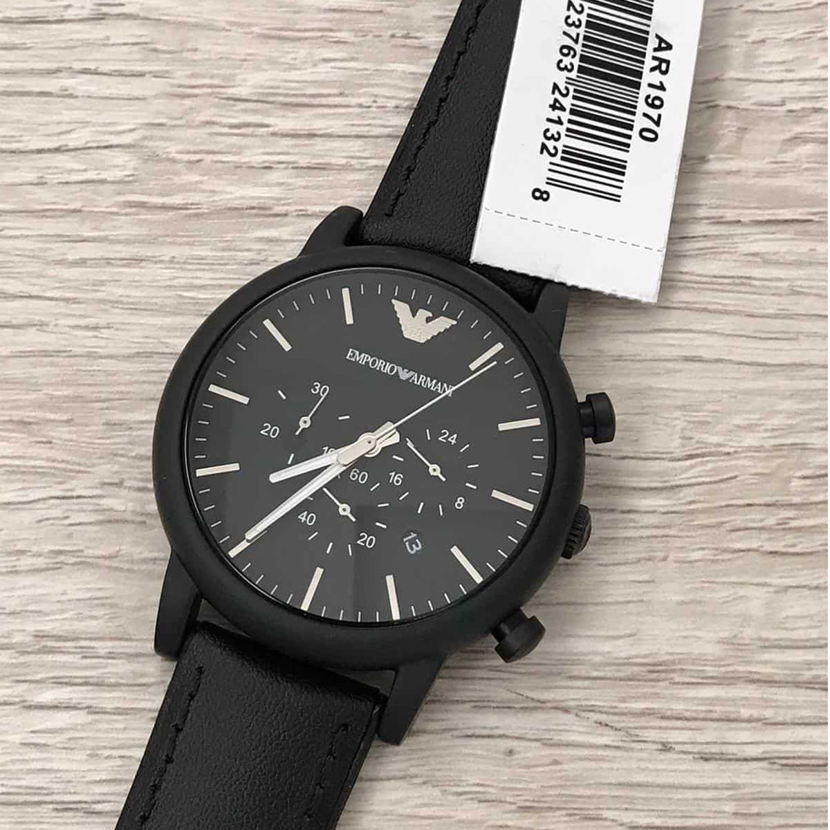 Emporio Armani Luigi Chronohraph Black Dial Black Leather Strap Watch For Men - AR1970