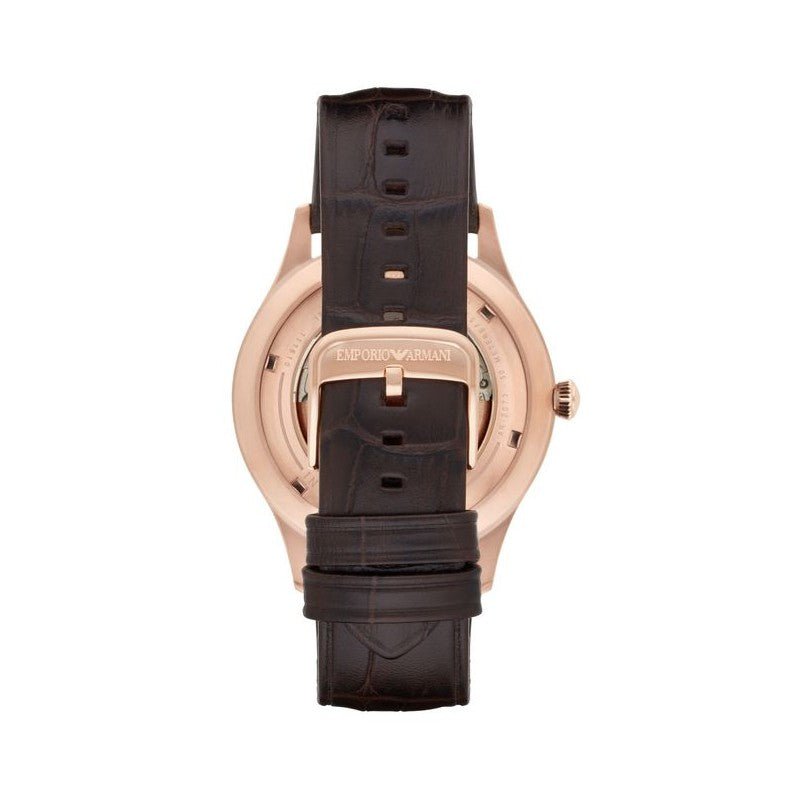 Emporio Armani Epoca White Skeletal Dial Black Leather Strap Watch For Men - AR2073