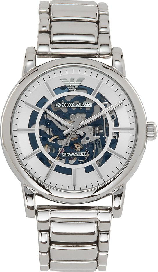 Emporio Armani Meccanico Automatic Silver Dial Silver Steel Strap Watch for Men - AR60006