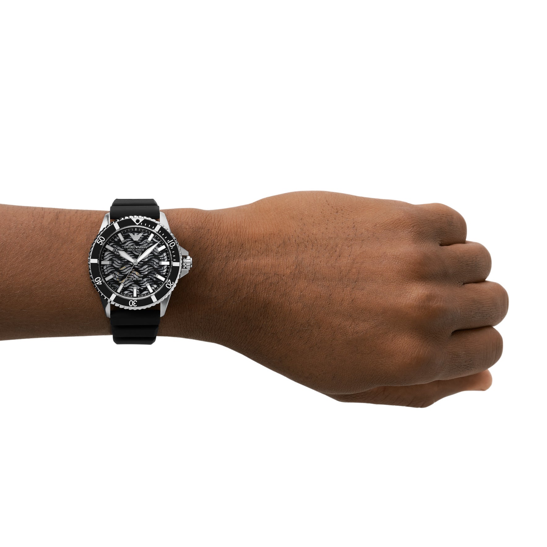 Emporio Armani Meccanico Automatic Black Dial Black Silicone Strap Watch For Men - AR60062