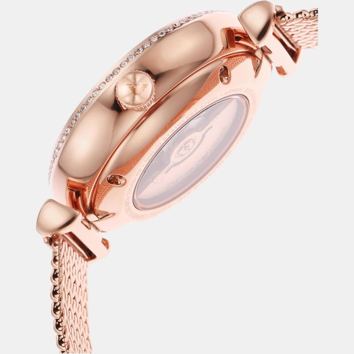 Emporio Armani Meccanico Automatic White Dial Rose Gold Mesh Strap Watch For Women - AR60063