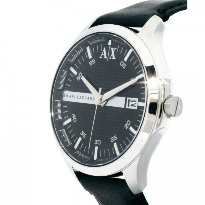 Armani Exchange Hampton Chronograph Black Dial Black Leather Strap Watch For Men - AX2101