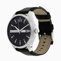 Armani Exchange Hampton Chronograph Black Dial Black Leather Strap Watch For Men - AX2101