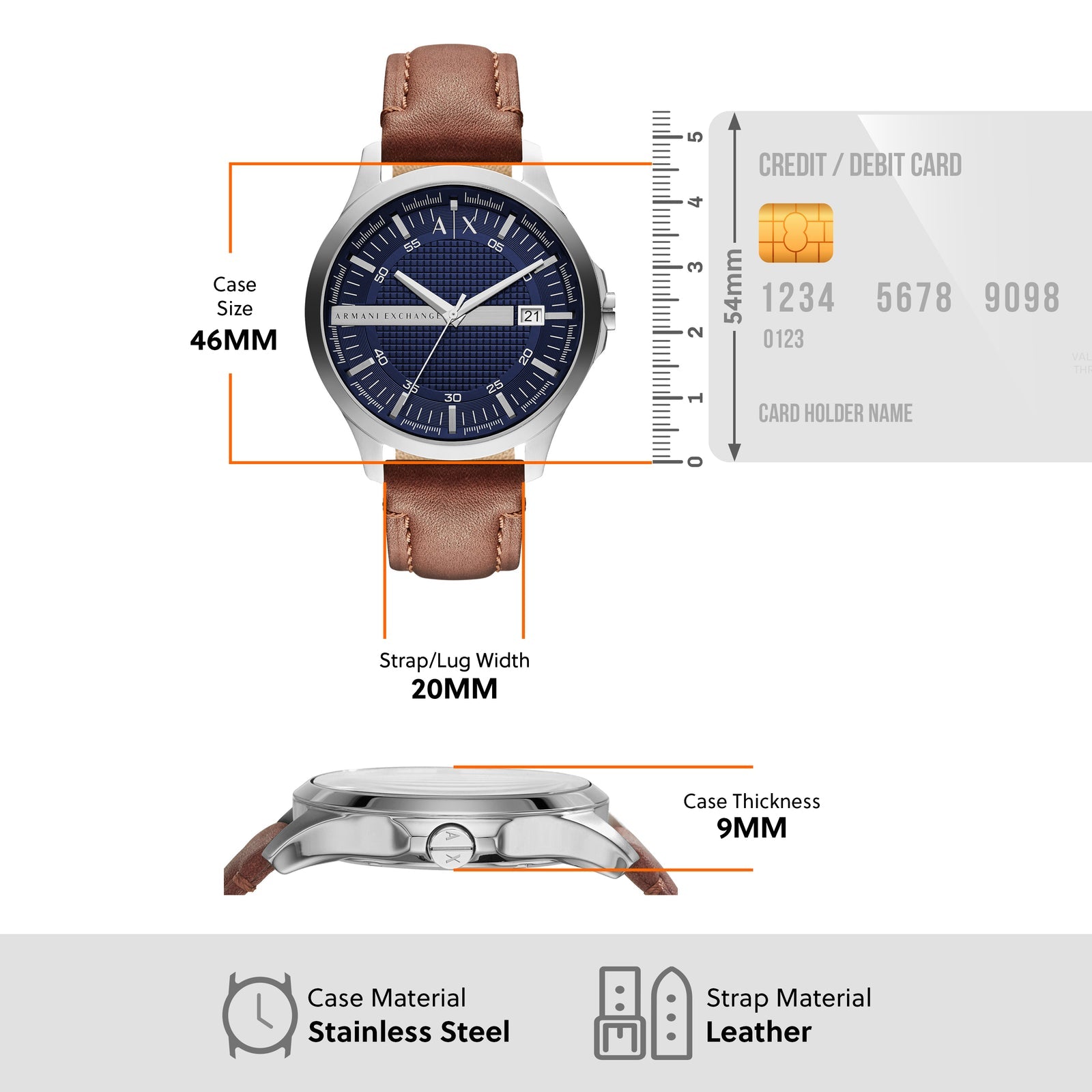 Armani Exchange Hampton Chronograph Blue Dial Brown Leather Strap Watch For Men - AX2133