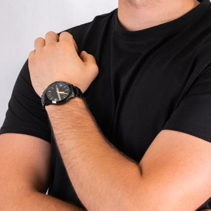 Armani Exchange Hampton Chronograph Black Dial Black Steel Strap Watch For Men - AX2413