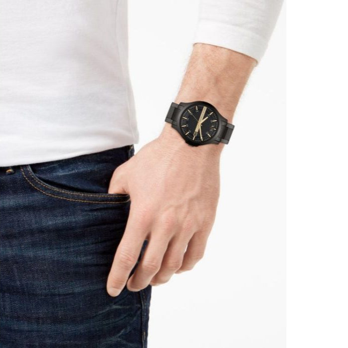 Armani Exchange Hampton Chronograph Black Dial Black Steel Strap Watch For Men - AX2413