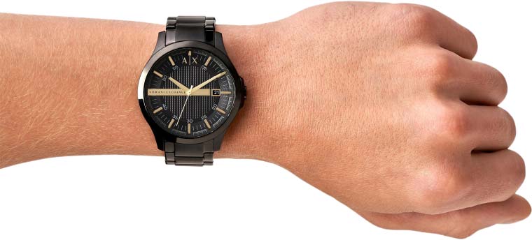 Armani Exchange Hampton Chronograph Black Dial Black Steel Strap Watch For Men - AX2413
