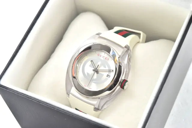 Gucci Sync XXL White Dial White Rubber Strap Watch For Men - YA137102