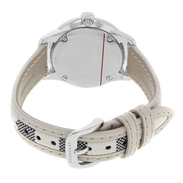 Burberry The Classic Guilloche Silver Dial Grey Leather Strap Watch for Women - BU10113
