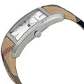 Burberry The Pioneer Silver Dial Haymarket Beige Leather Strap Watch for Women - BU9406