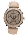 Burberry The City Chronograph Rose Gold Dial Beige Leather Strap Watch For Women - BU9702