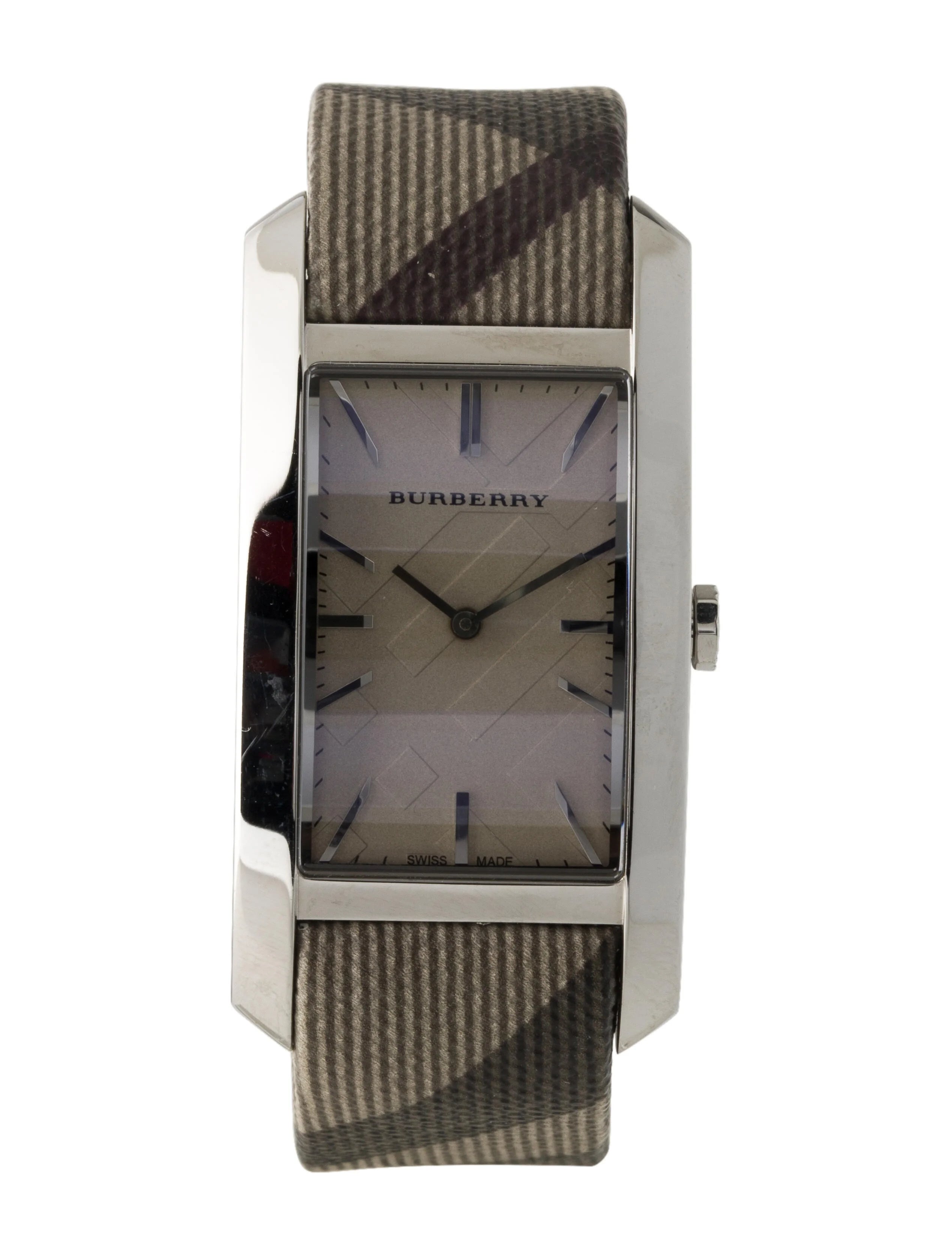 Burberry Nova Check Silver Dial Two Tone Leather Strap Watch For Women - BU9404