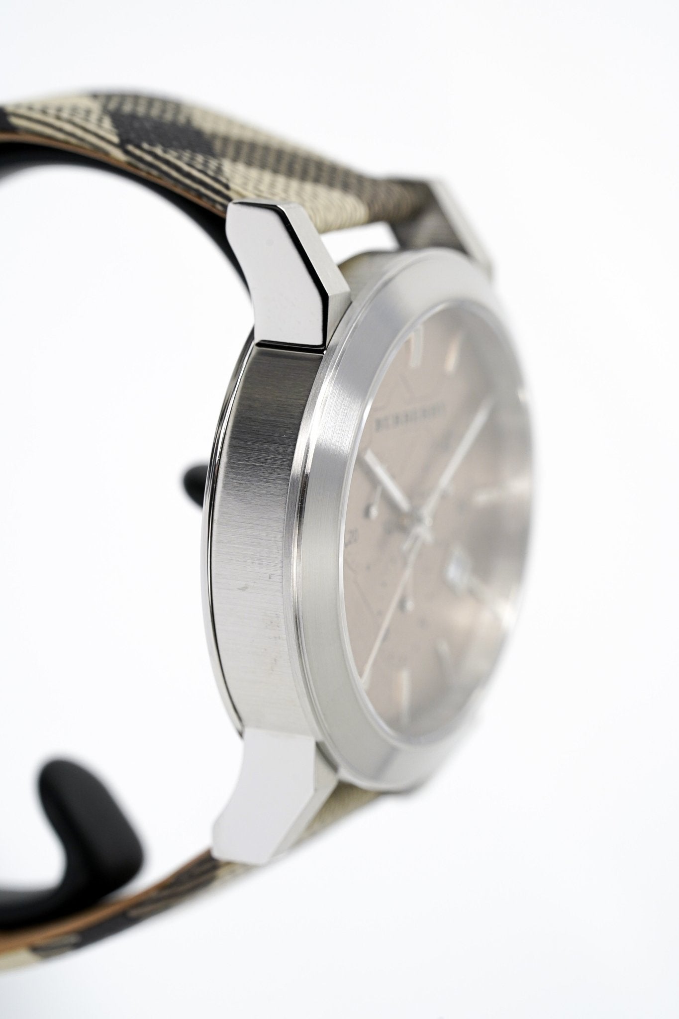 Burberry The City Smoke Dial Checked Brown Leather Strap Watch for Men - BU9358