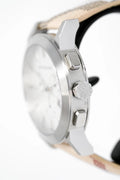 Burberry The City Chronograph White Dial Haymarket Leather Strap Watch For Men - BU9360