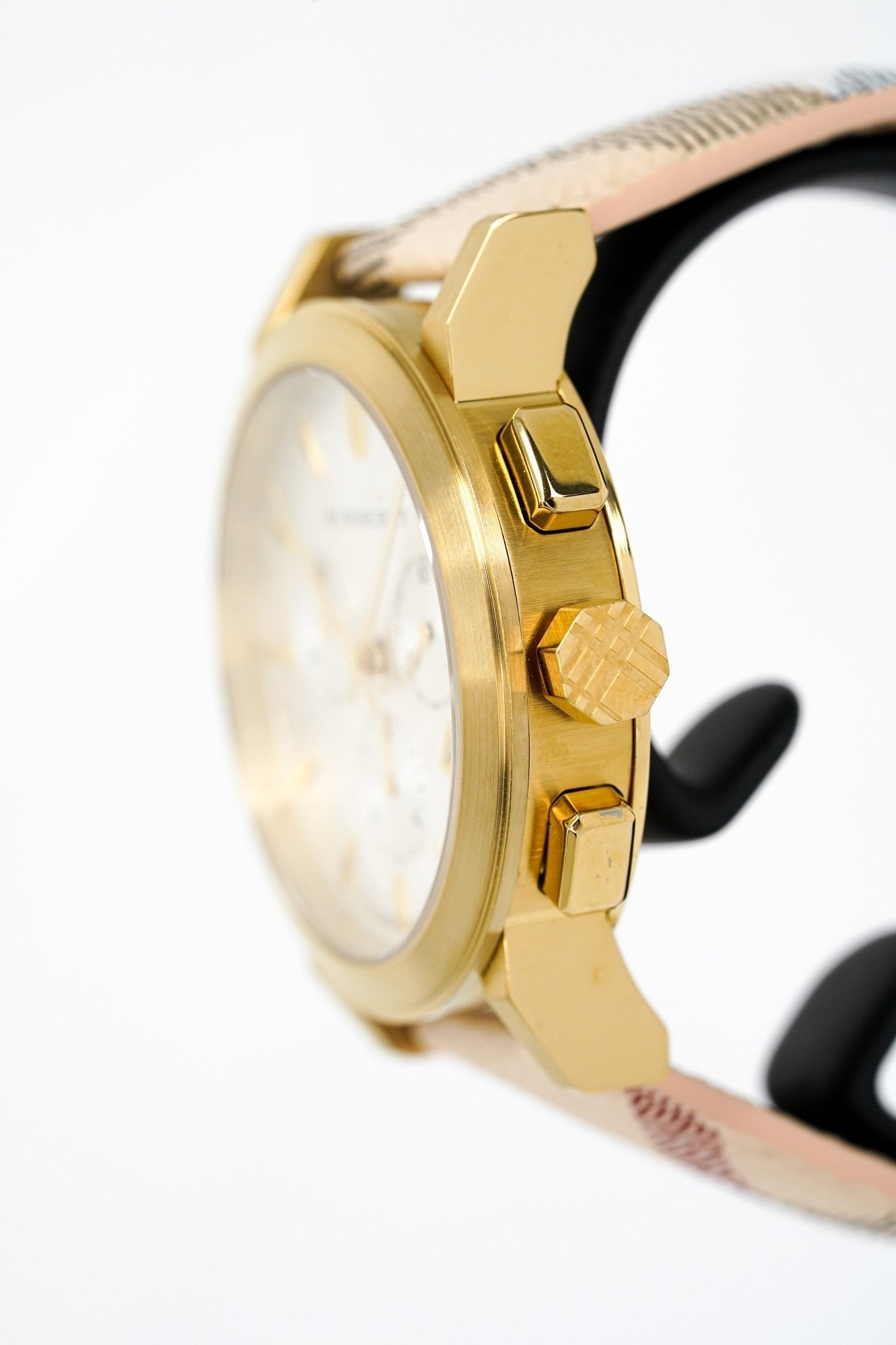 Burberry The City White Dial Haymarket Beige Leather Strap Watch for Women - BU9752