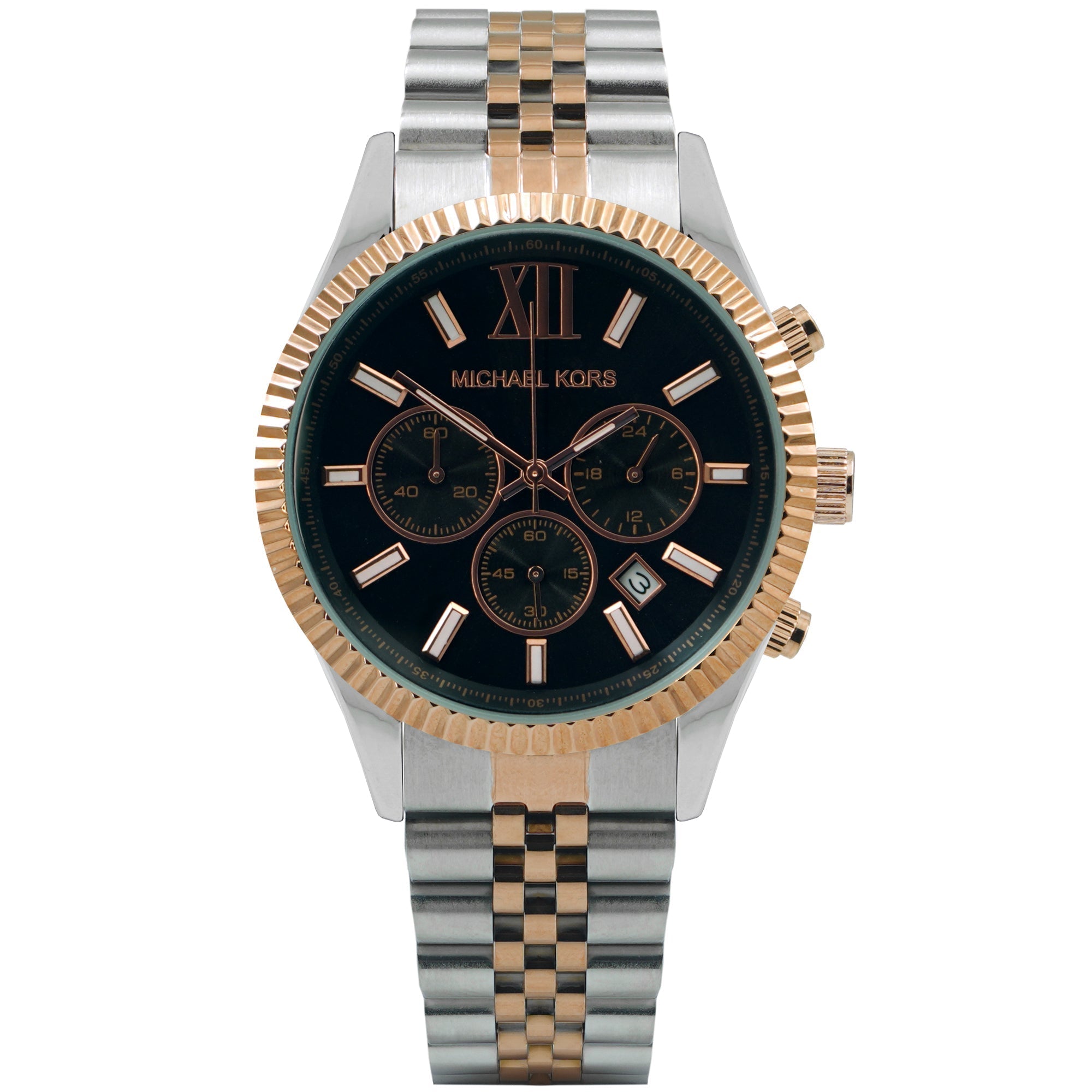 Michael Kors Lexington Chronograph Crystals Black Dial Two Tone Steel Strap Watch for Men - MK8714