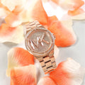 Michael Kors Lennox Three Hand Rose Gold Dial Rose Gold Steel Strap Watch For Women - MK7230