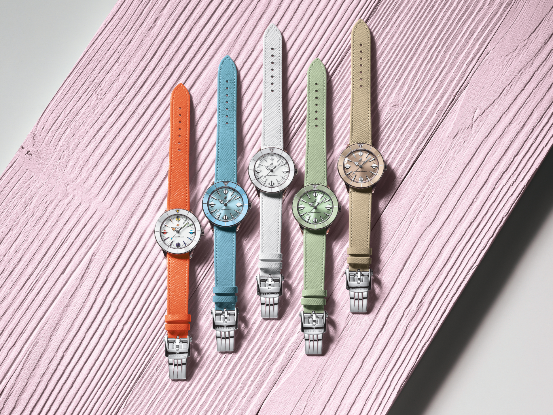 Breitling Superocean Heritage '57 Pastel Paradise White Dial Orange Leather Watch for Women - A10340A11A1X1