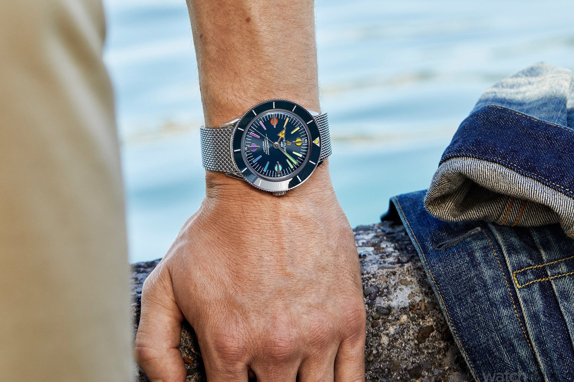 Breitling Superocean Heritage '57 Special Edition II Blue Dial Silver Mesh Bracelet Watch for Men - A103702A1C1A1