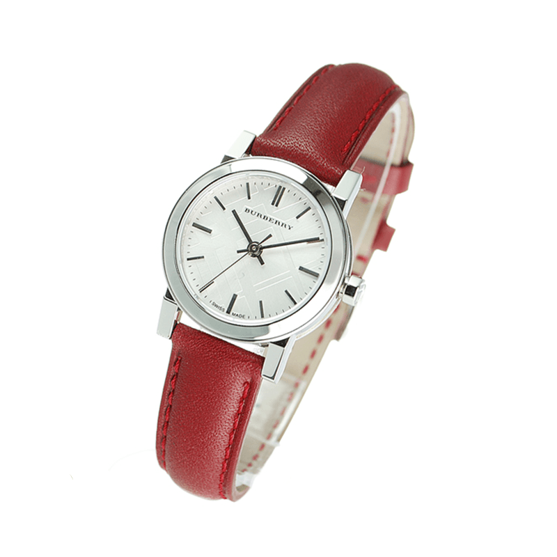 Burberry The City Silver Dial Red Strap Watch for Women - BU9232