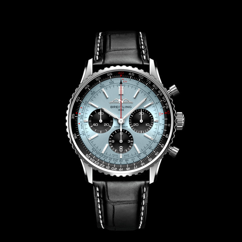 Breitling Navitimer B01 Chronograph 43 Blue Dial Black Leather Strap Watch for Men - AB0138241C1P1