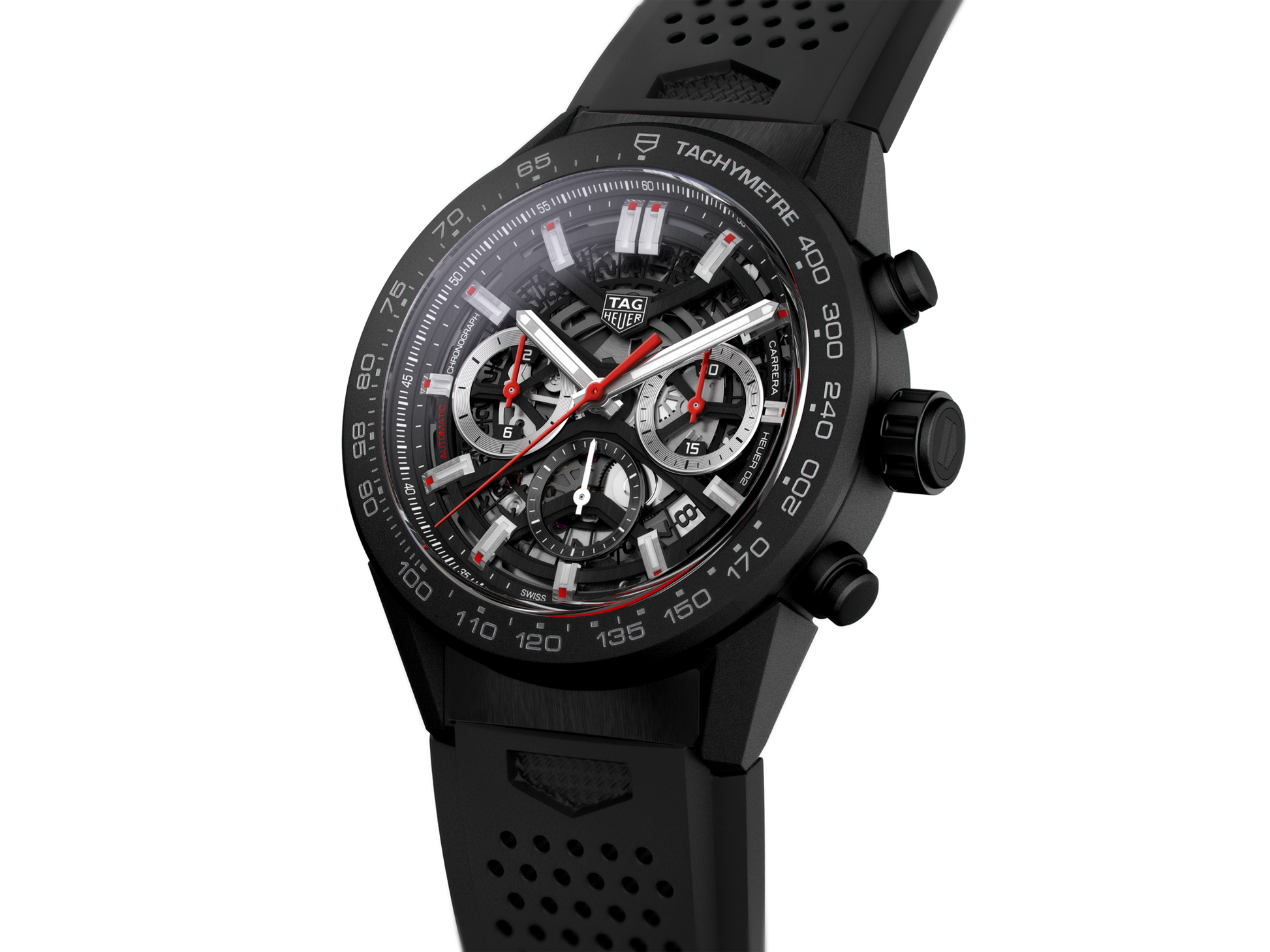 Tag Heuer Carrera Automatic Chronograph Black Dial Black Rubber Strap Watch for Men - CBG2A90.FT6173