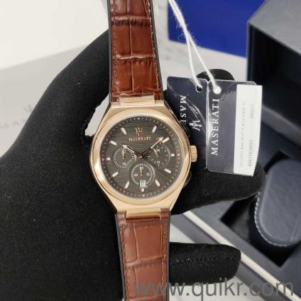 Maserati Triconic Chronograph Grey Dial Brown Leather Strap Watch For Men - R8871639003