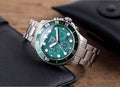 Fossil FB-03 Chronograph Green Dial Silver Steel Strap Watch for Men - FS5726