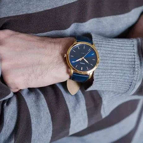 Fossil The Minimalist 3H Analog Blue Dial Blue Leather Strap Watch for Men - FS5789
