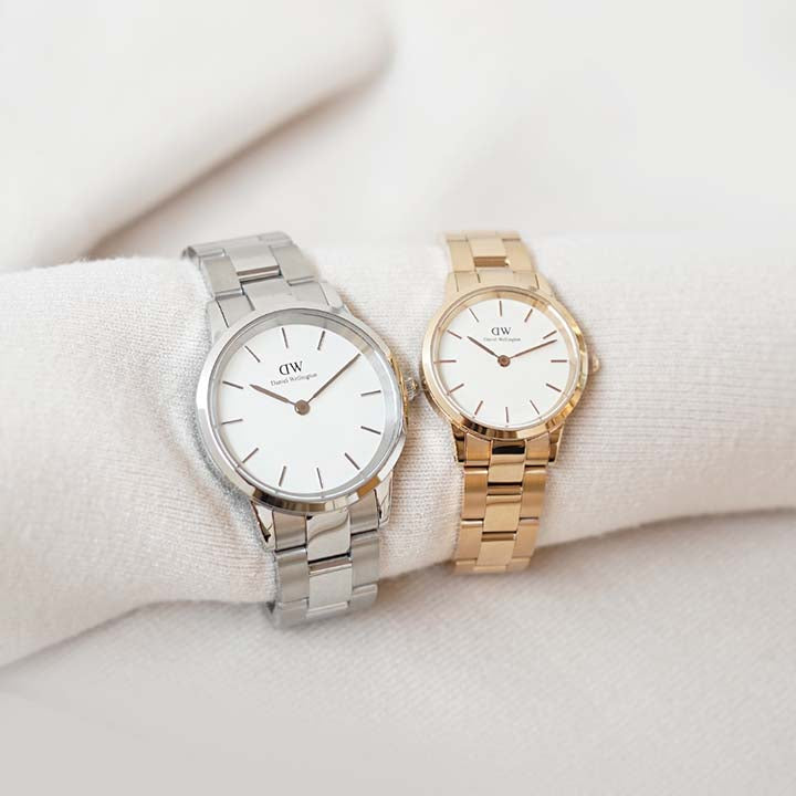 Daniel Wellington Iconic Link White Dial Silver Steel Strap Watch for Women - DW00100203