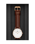 Daniel Wellington Classic St. Mawes White Dial Brown Leather Strap Watch for Men - DW00100035
