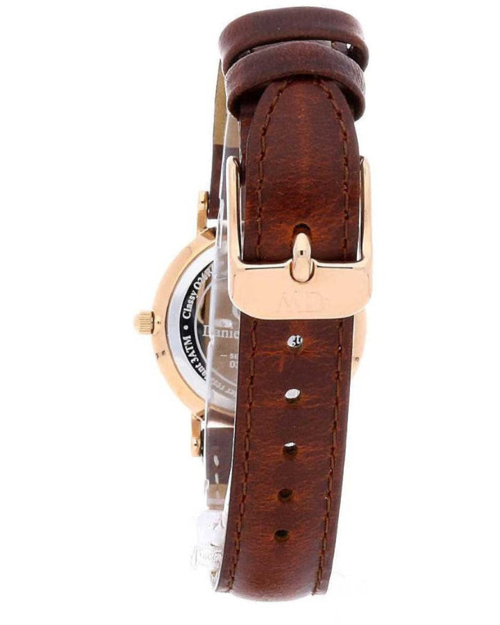 Daniel Wellington Classy St Mawes White Dial Brown Leather Strap Watch For Women - DW00100059