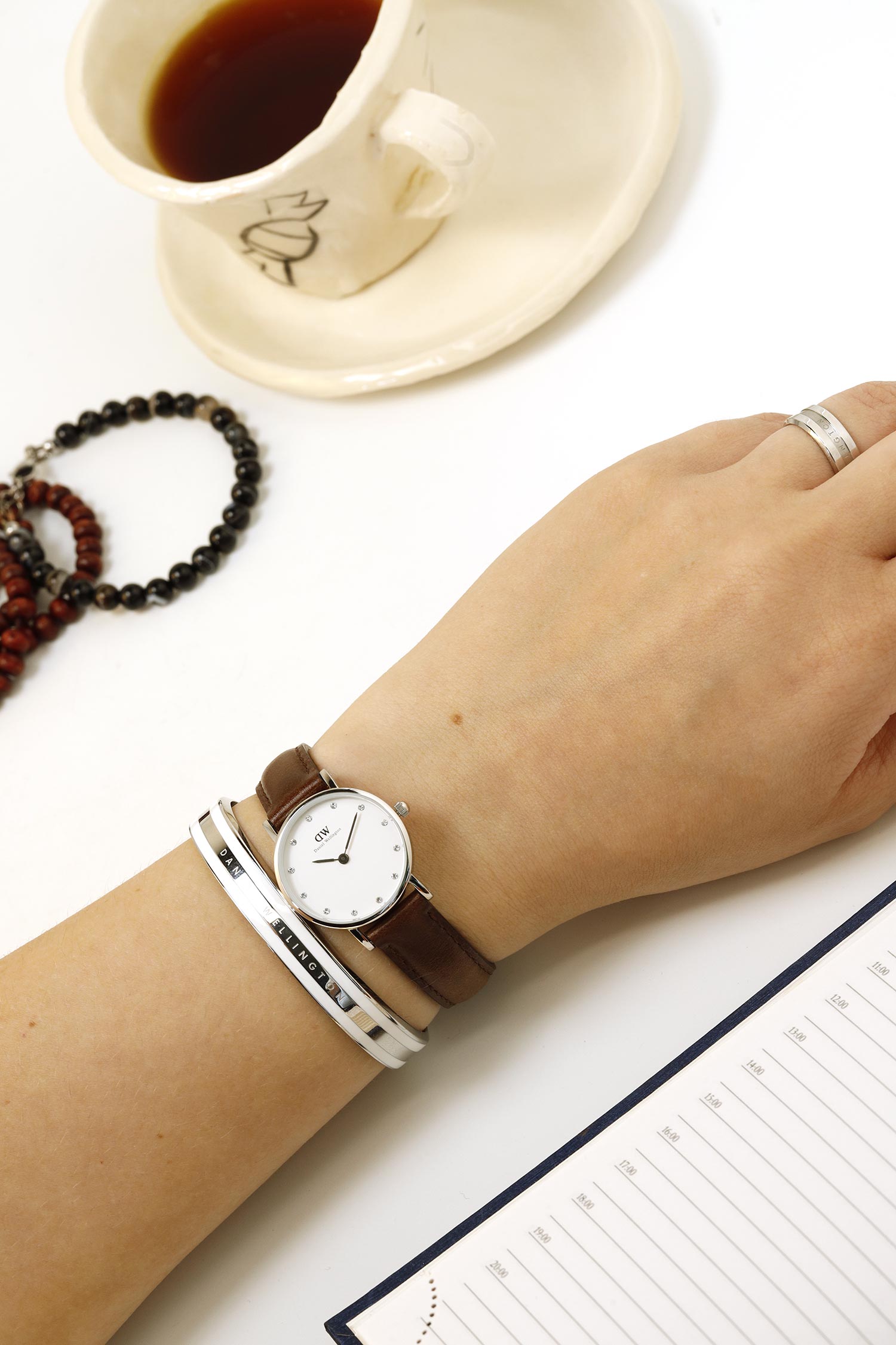 Daniel Wellington Classy Bristol White Dial Brown Leather Strap Watch For Women - DW00100070