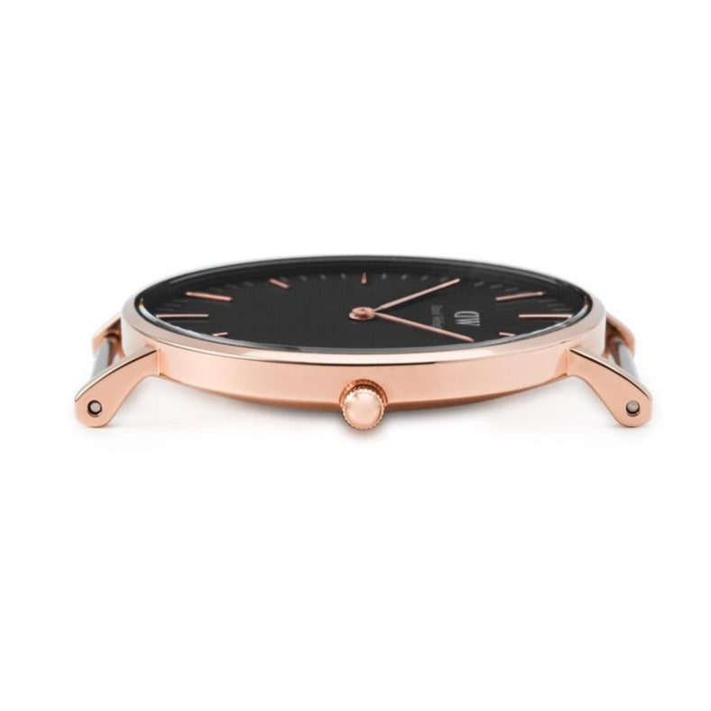 Daniel Wellington Classic York Black Dial Brown Leather Strap Watch For Women - DW00100140