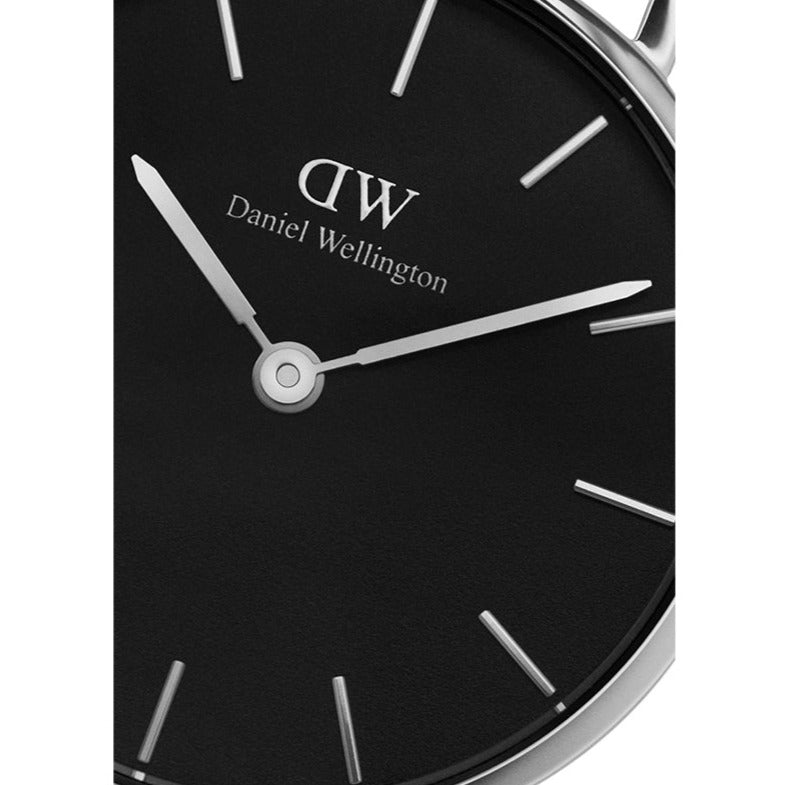 Daniel Wellington Petite Sterling Black Dial Silver Mesh Bracelet Watch For Women - DW00100218