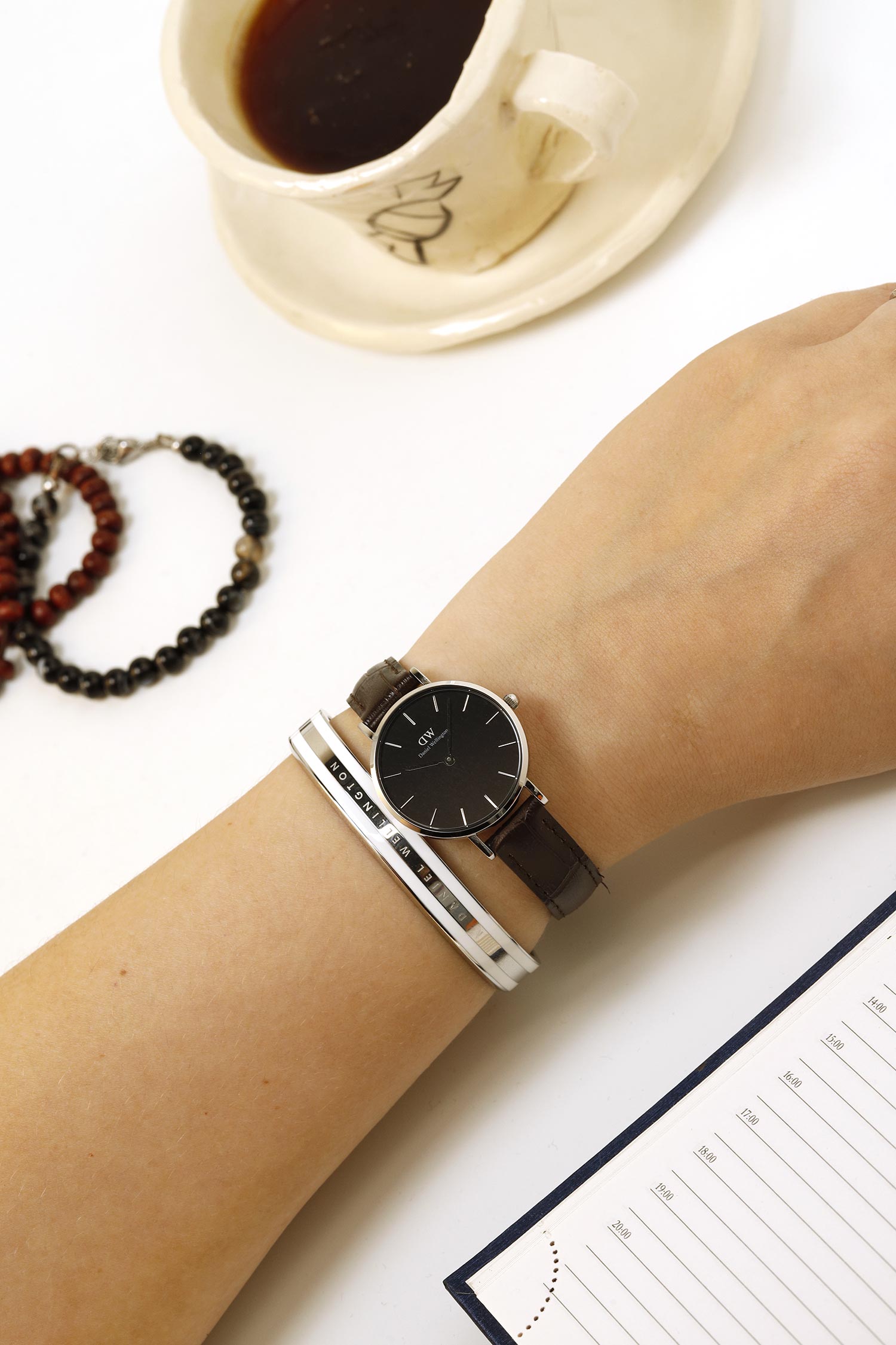 Daniel Wellington Classic Petite York Black Dial Brown Leather Strap Watch For Women - DW00100238