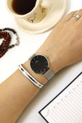 Daniel Wellington Petite Sterling Black Dial Silver Mesh Bracelet Watch For Women - DW00100304