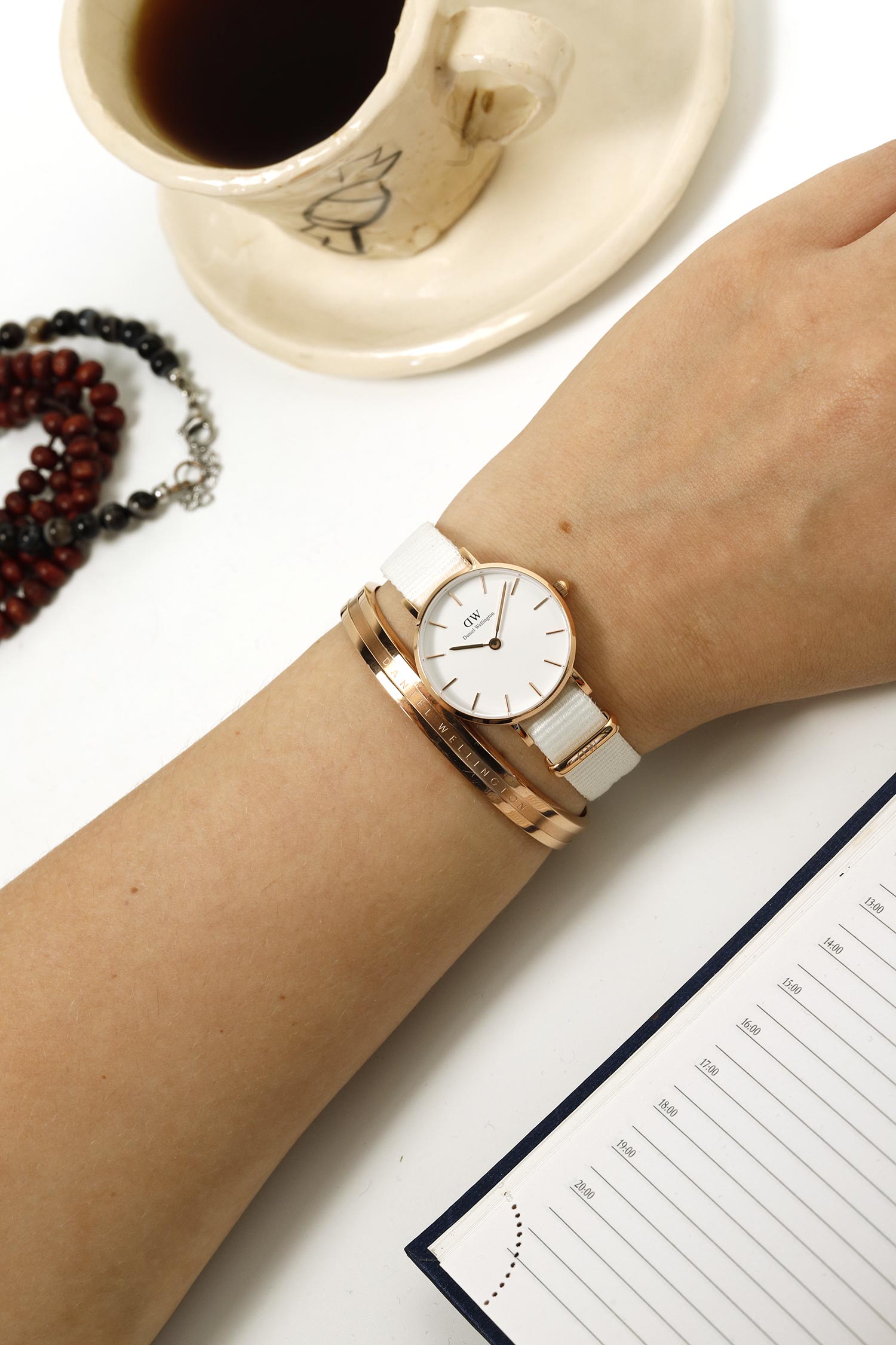 Daniel Wellington Classic Petite Dover White Dial White Nylon Strap Watch For Women - DW00100313