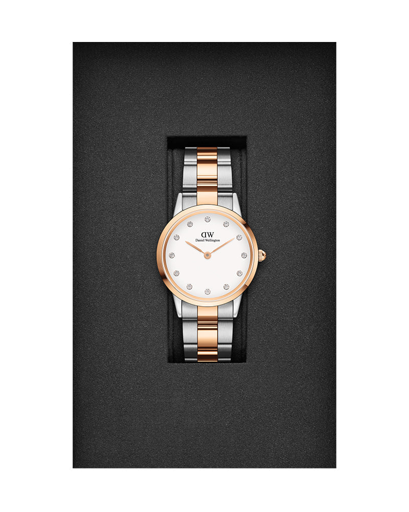 Daniel Wellington Iconic Link White Dial Two Tone Steel Strap Watch For Women - DW00100358